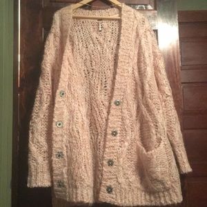 Free People  cable knit mohair cardigan sweater